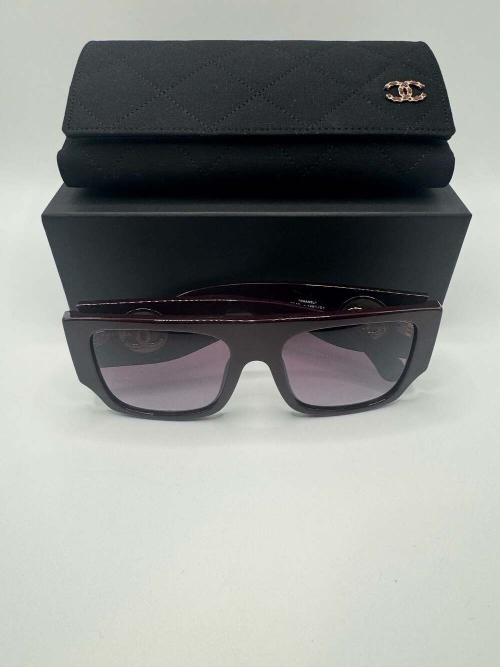 New Authentic Chanel Square Sunglasses 5549 Burgundy Gold CC